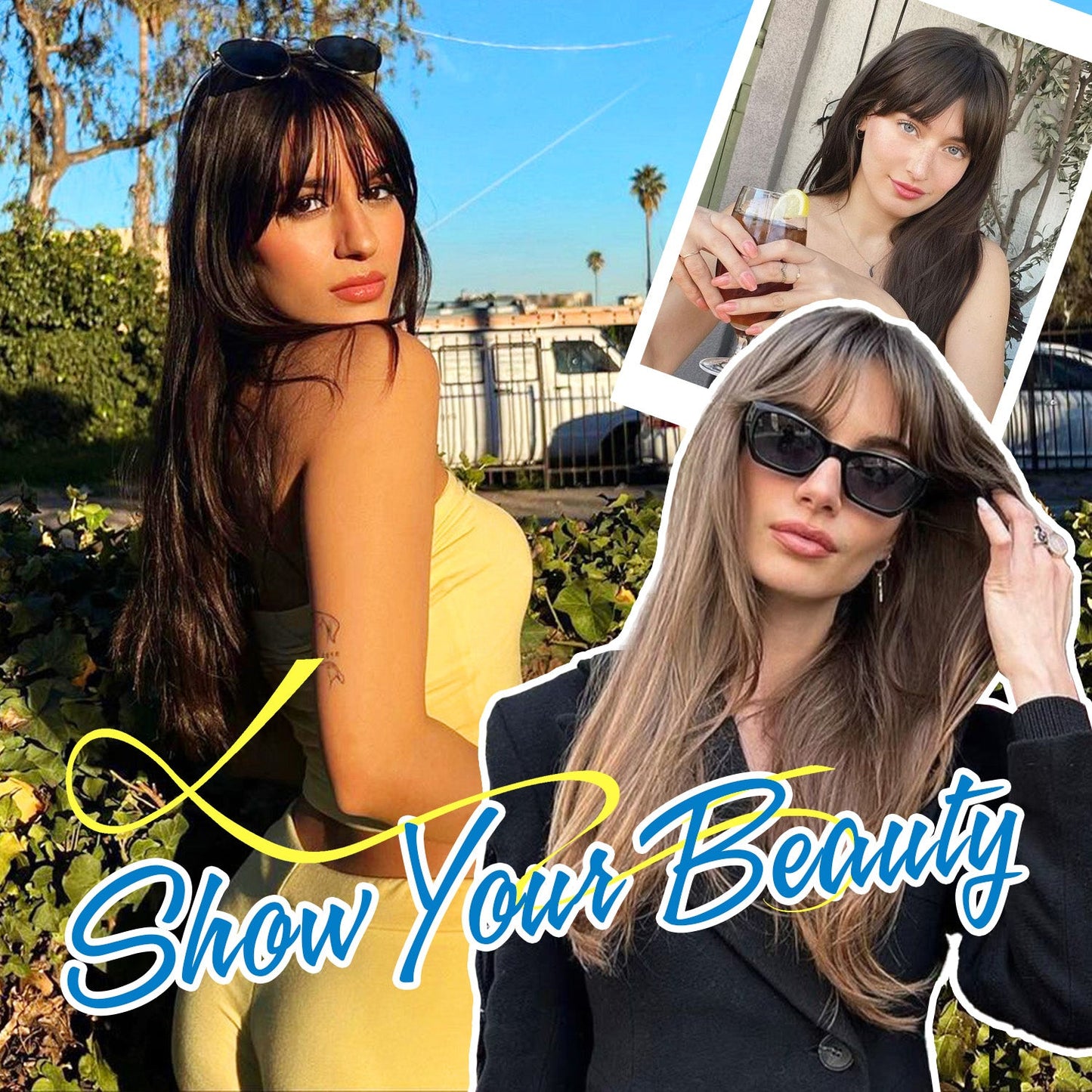Hair Topper with Bangs Natural Straight Wavy 6.5x6.5inch Base