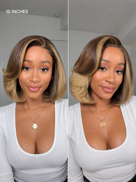✨ Ready-to-Wear Highlight Bob Wig – Glueless Short Layered 5x5 Closure Pre-Cut Lace Wig