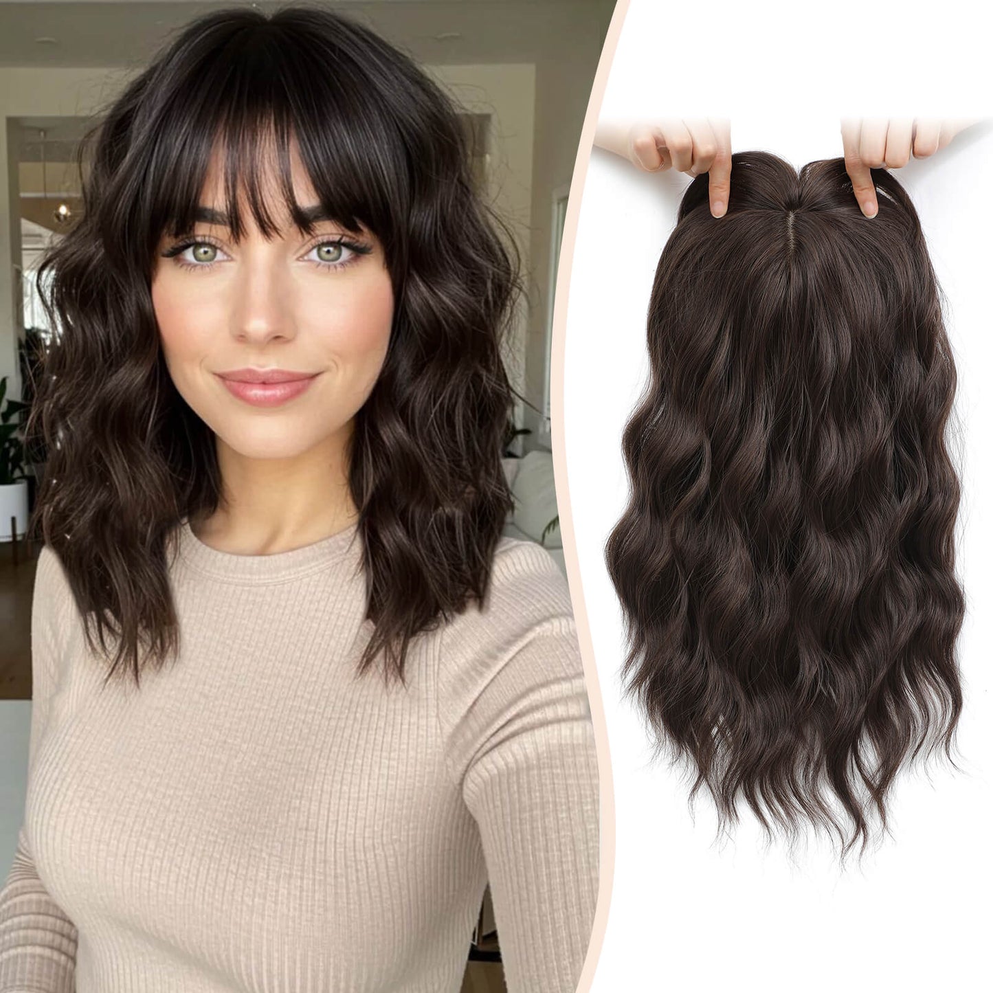 14inch Short Wavy Hair Topper with 5 Clips for Wearing Stable-Bella