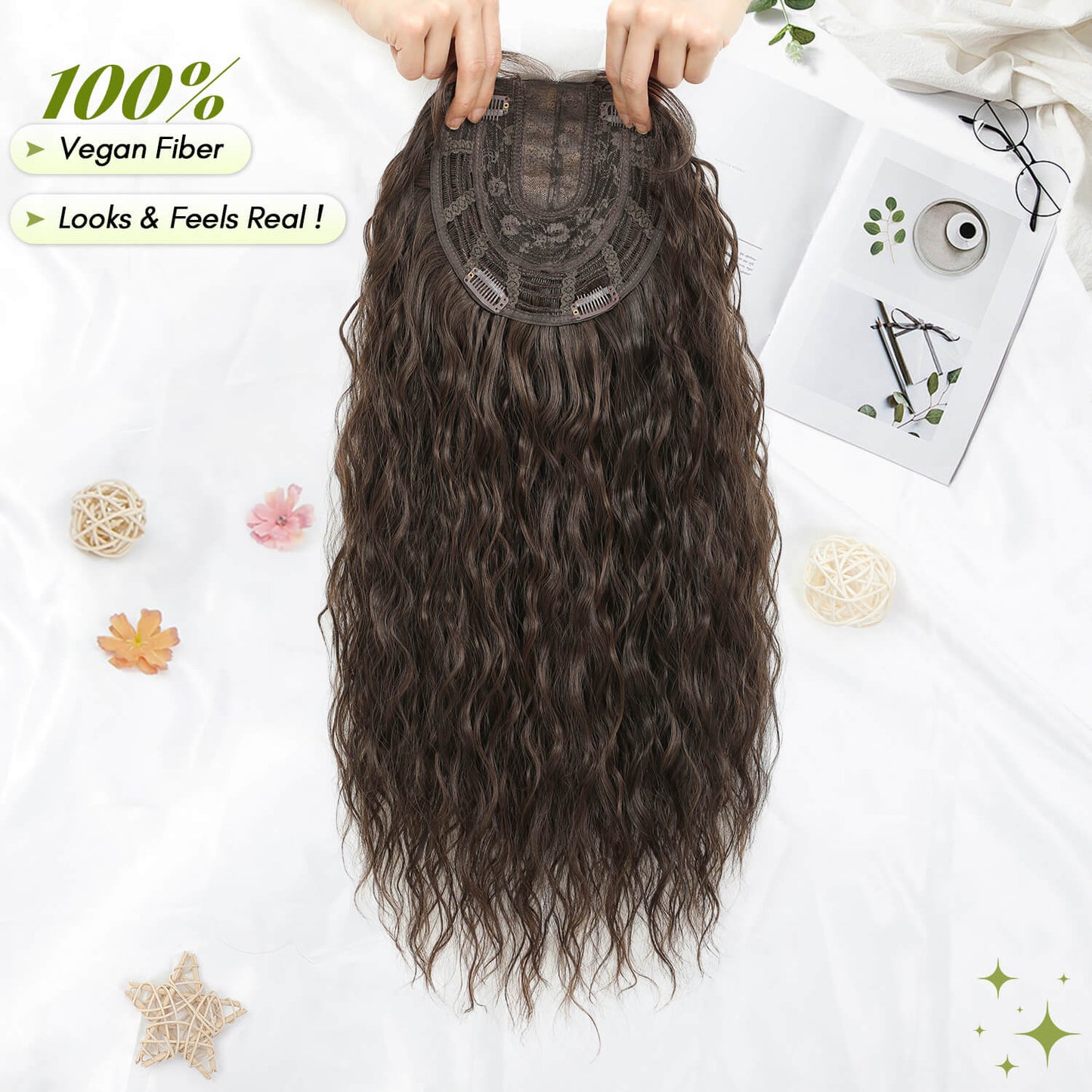 20" Mermaid Curly Hair Toppers with 5Clips Synthetic Hair 6.5x6.5inch Base