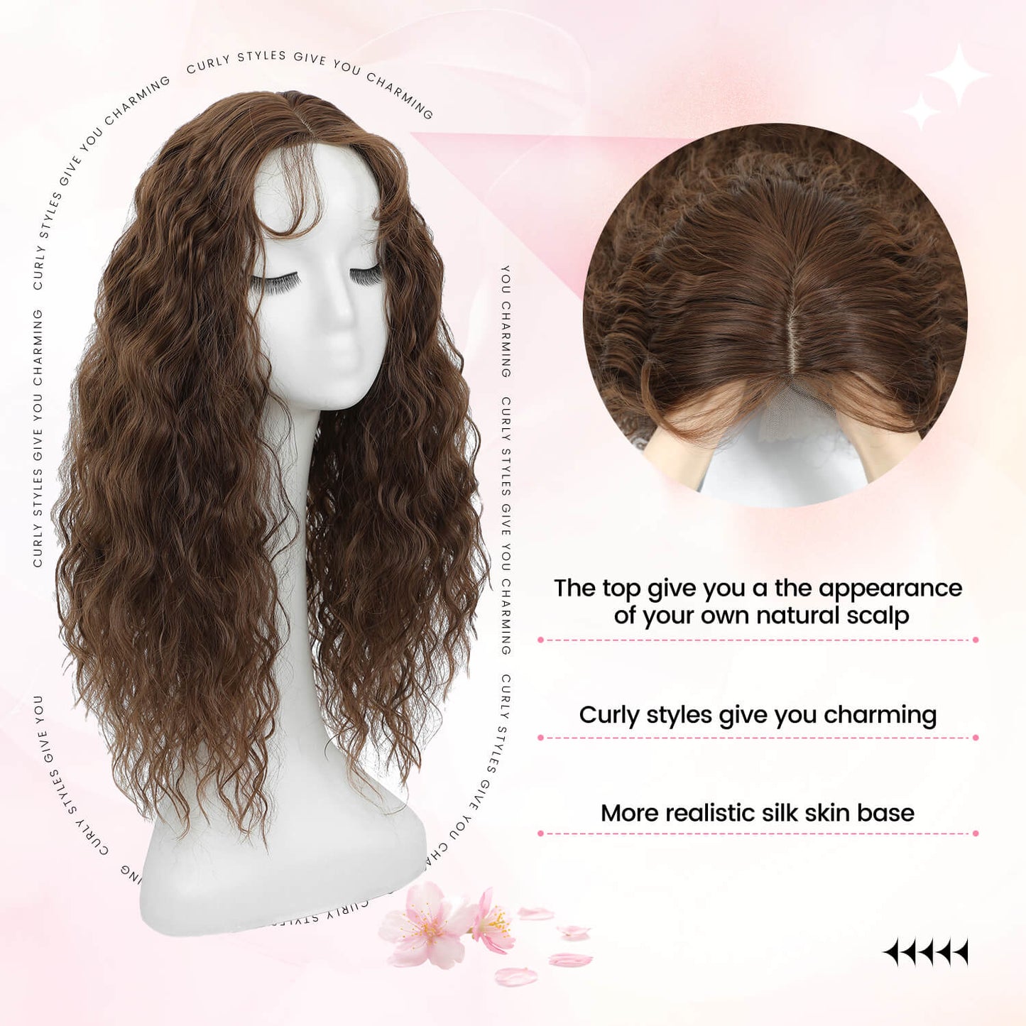 20" Mermaid Curly Hair Toppers with 5Clips Synthetic Hair 6.5x6.5inch Base