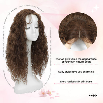 20" Mermaid Curly Hair Toppers with 5Clips Synthetic Hair 6.5x6.5inch Base