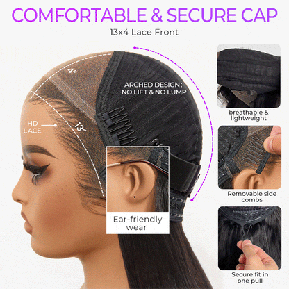 Short Bob Wig – Natural Hairline, Glueless, Pre-Cut Lace, Straight or Wavy