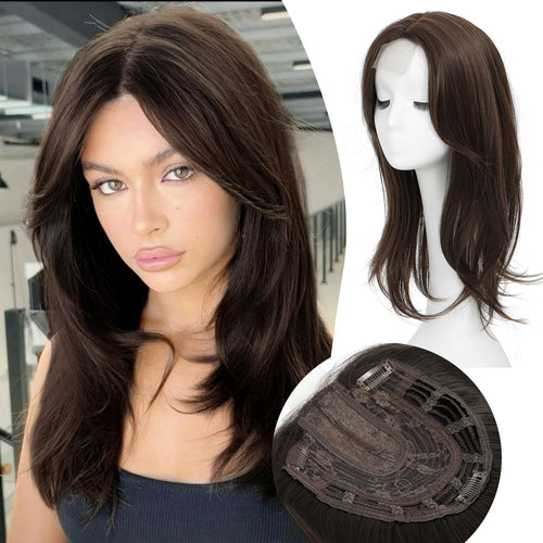 18" Straight Wavy Hair Topper 6.5x6.5inch Base with Skin Part