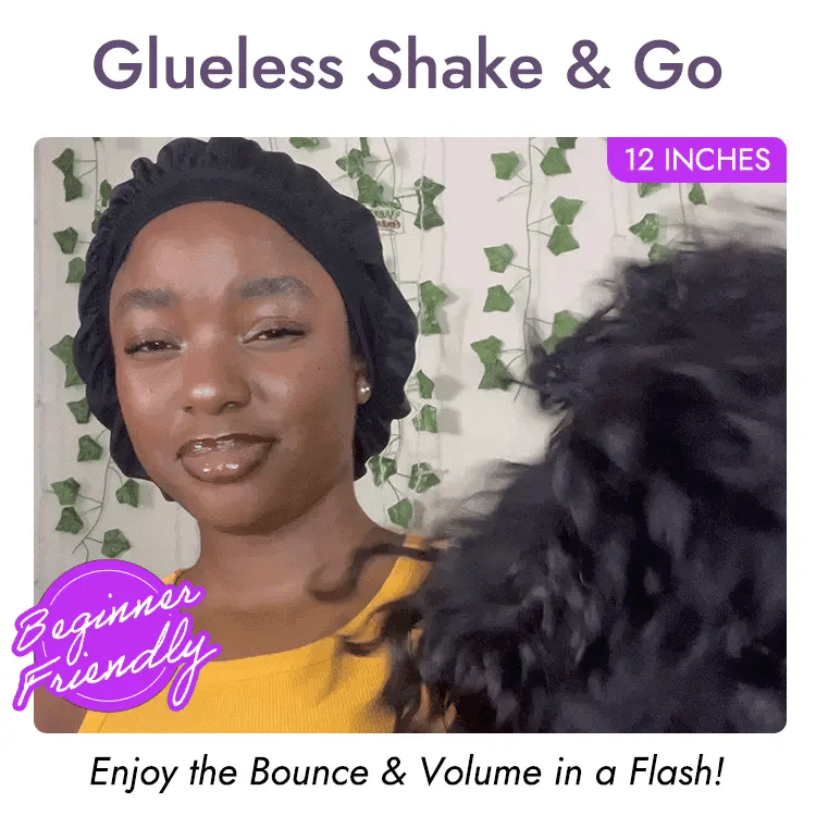 Beginner Friendly Water Wave Minimalist Lace Glueless Short Curly Wig with Bangs