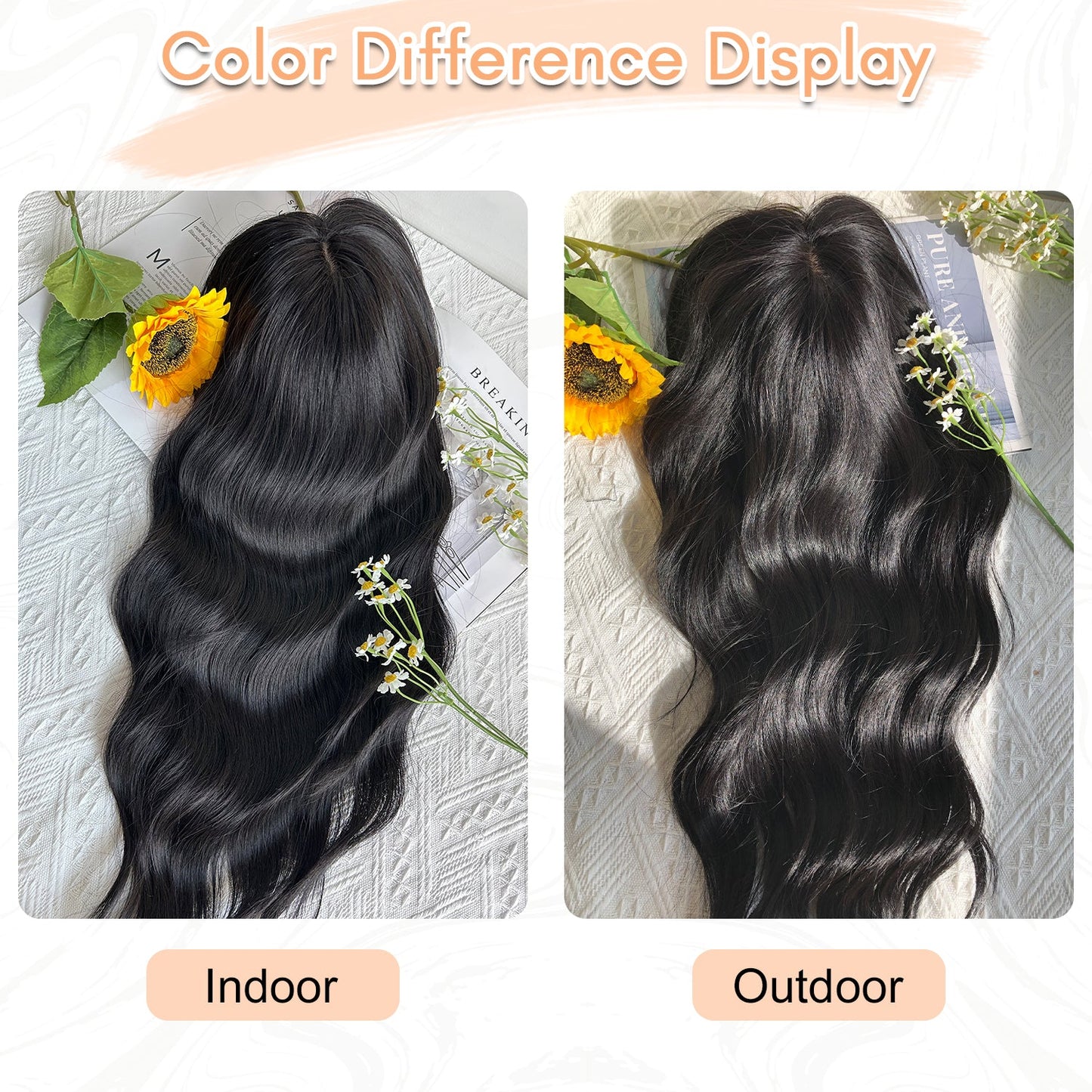 20" Wavy Curly Synthetic Hair Topper with 6.5x6.5inch Base