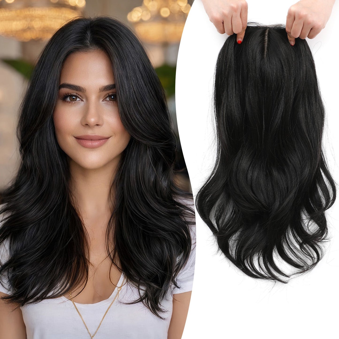 18" Stylish Loose Wave Clip In Hair Topper with Skin Part