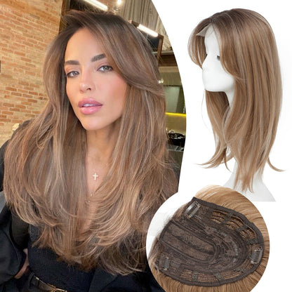 18" Straight Wavy Hair Topper 6.5x6.5inch Base with Skin Part