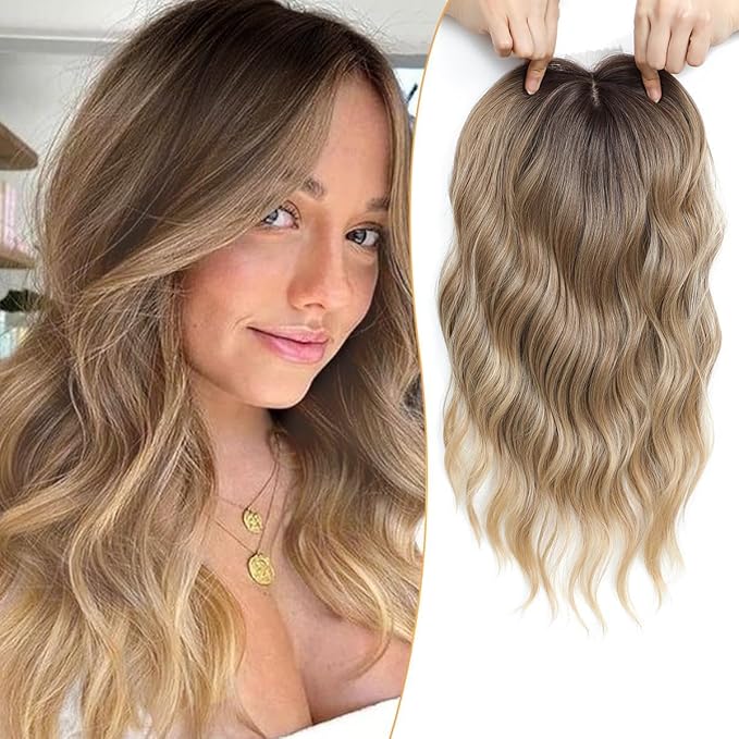 16" Wavy Curly Synthetic Hair Topper with 6.5x6.5inch Base