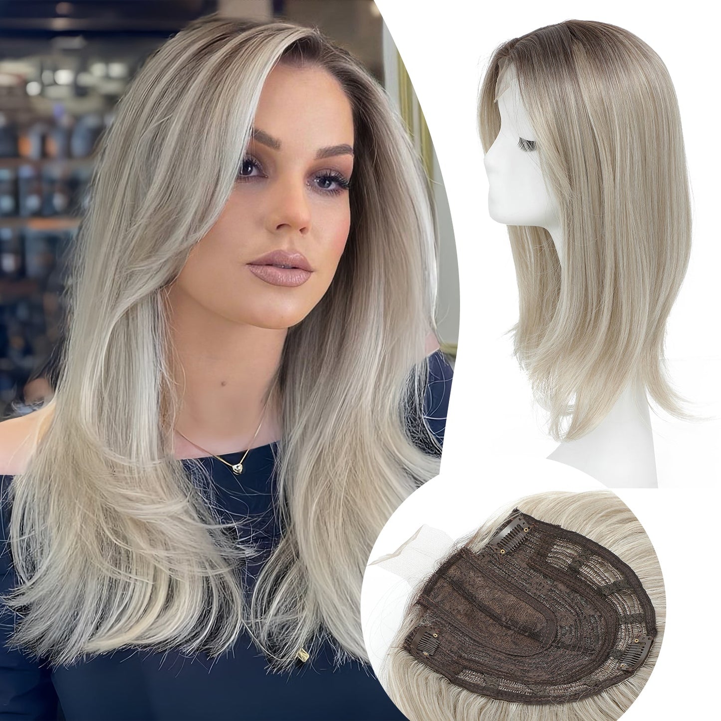 18" Straight Wavy Hair Topper 6.5x6.5inch Base with Skin Part