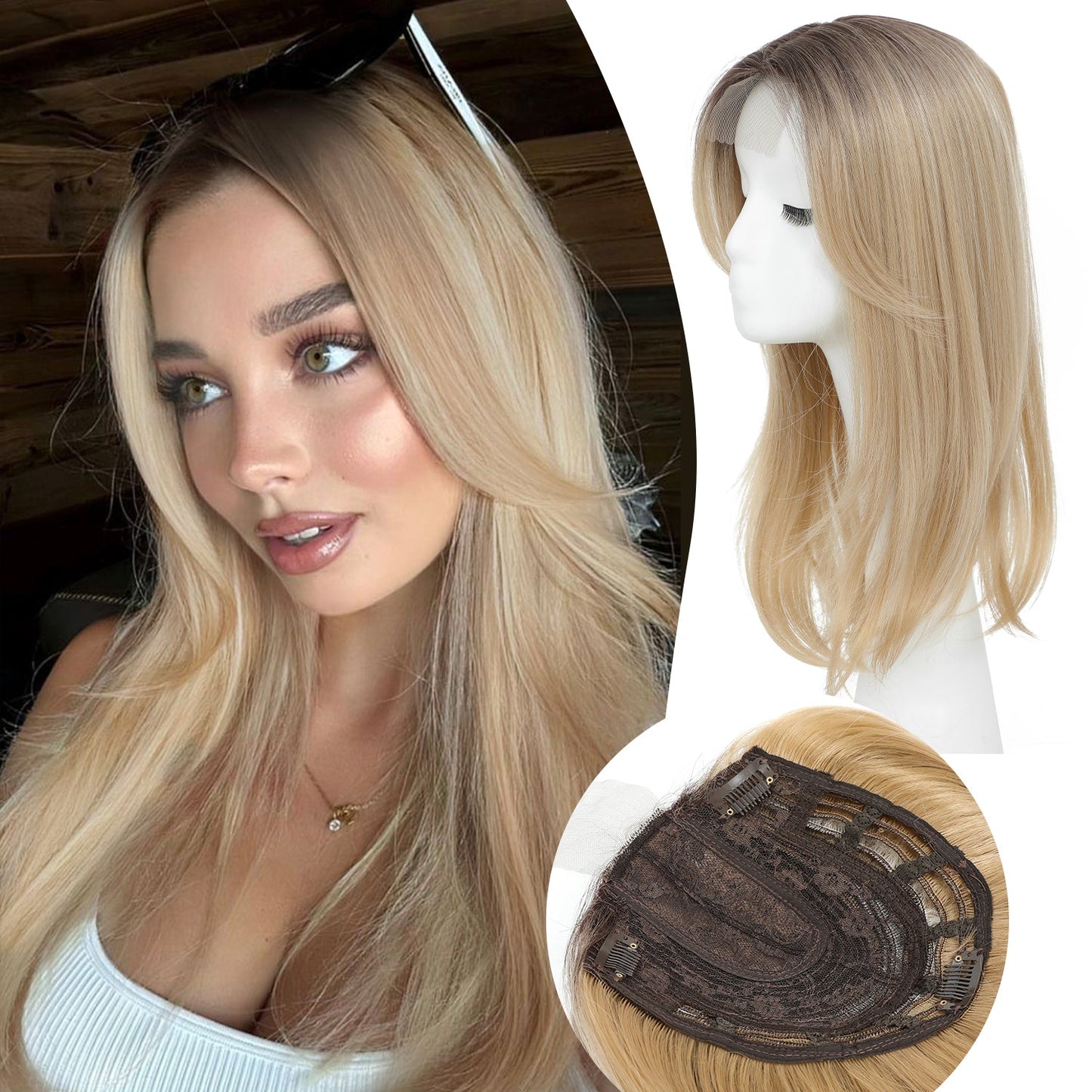18" Straight Wavy Hair Topper 6.5x6.5inch Base with Skin Part