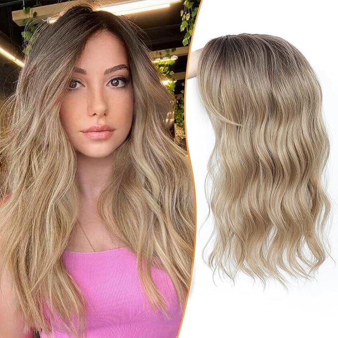 16" Wavy Curly Synthetic Hair Topper with 6.5x6.5inch Base