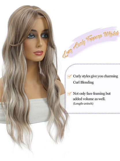 20" Wavy Curly Synthetic Hair Topper with 6.5x6.5inch Base