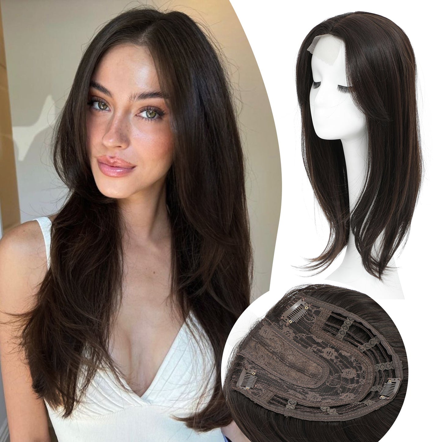 18" Straight Wavy Hair Topper 6.5x6.5inch Base with Skin Part