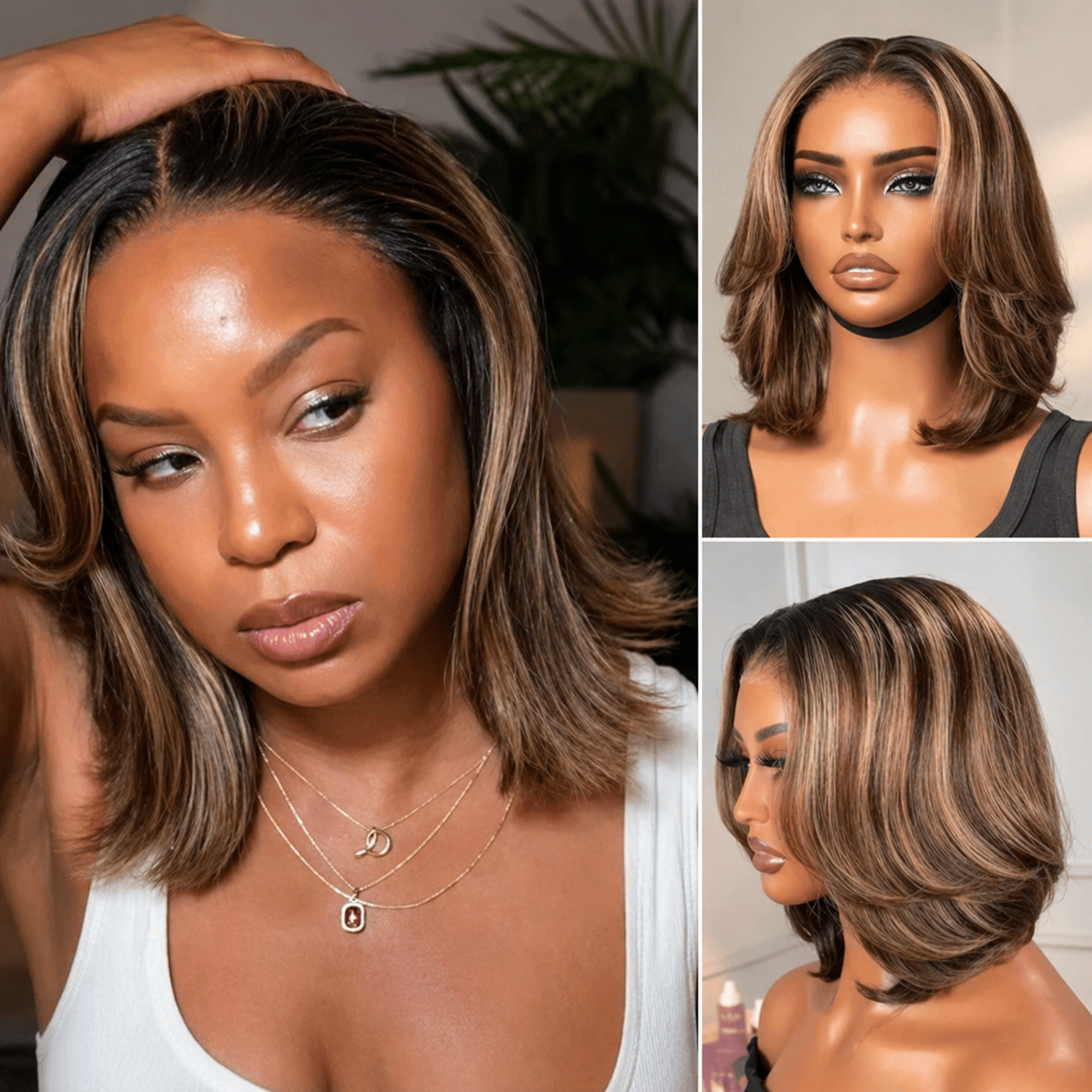 ✨ Ready-to-Wear Highlight Bob Wig – Glueless Short Layered 5x5 Closure Pre-Cut Lace Wig