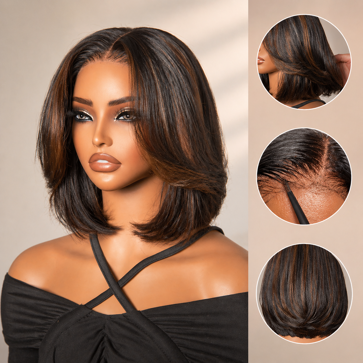 ✨ Ready-to-Wear Highlight Bob Wig – Glueless Short Layered 5x5 Closure Pre-Cut Lace Wig