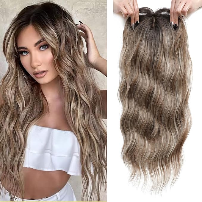 20" Wavy Curly Synthetic Hair Topper with 6.5x6.5inch Base