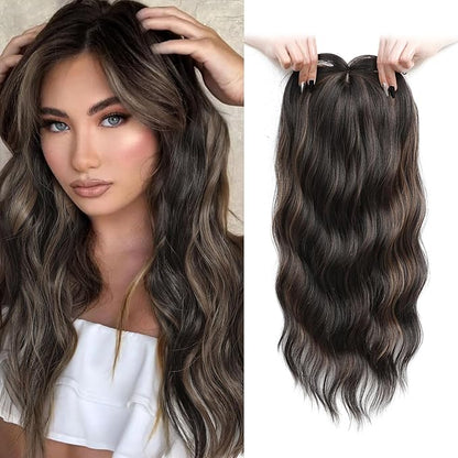 20" Wavy Curly Synthetic Hair Topper with 6.5x6.5inch Base