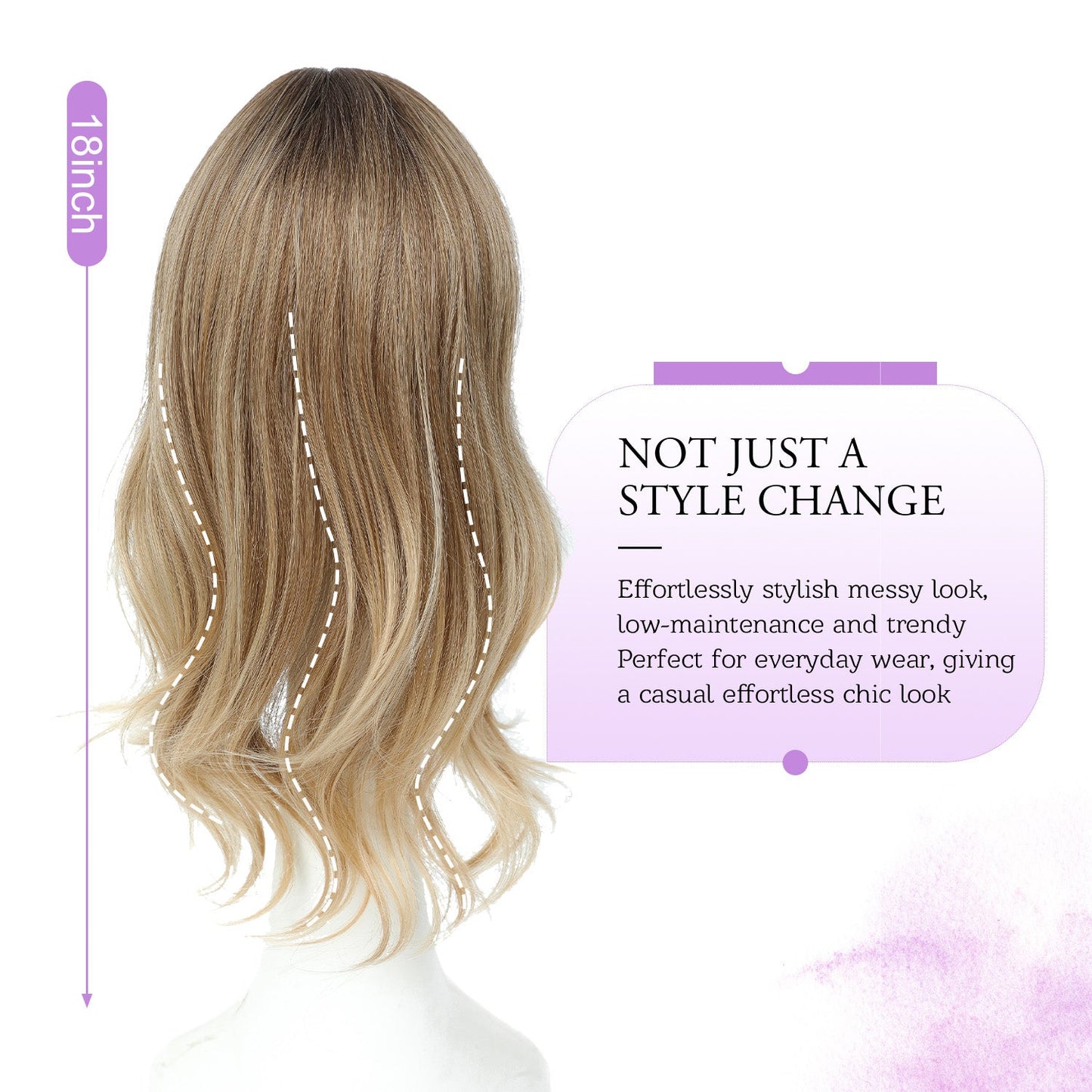 18" Stylish Loose Wave Clip In Hair Topper with Skin Part
