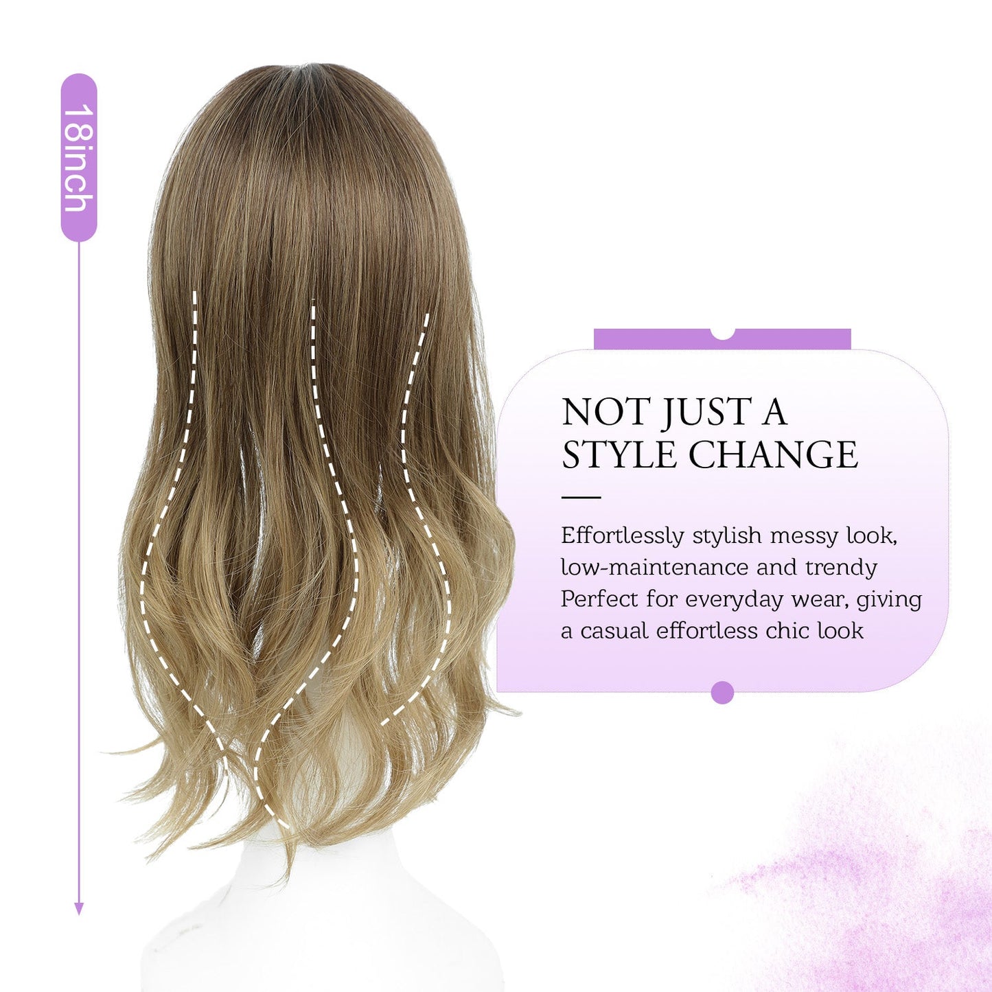18" Stylish Loose Wave Clip In Hair Topper with Skin Part