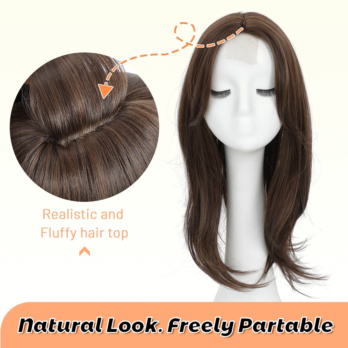 18" Straight Wavy Hair Topper 6.5x6.5inch Base with Skin Part