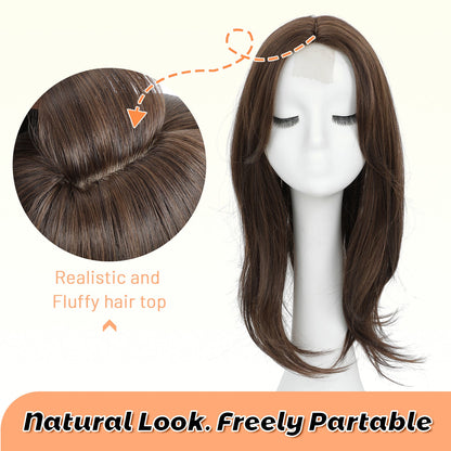 18" Straight Wavy Hair Topper 6.5x6.5inch Base with Skin Part