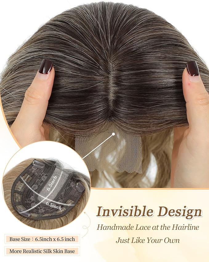 16" Wavy Curly Synthetic Hair Topper with 6.5x6.5inch Base