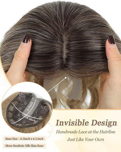 16" Wavy Curly Synthetic Hair Topper with 6.5x6.5inch Base