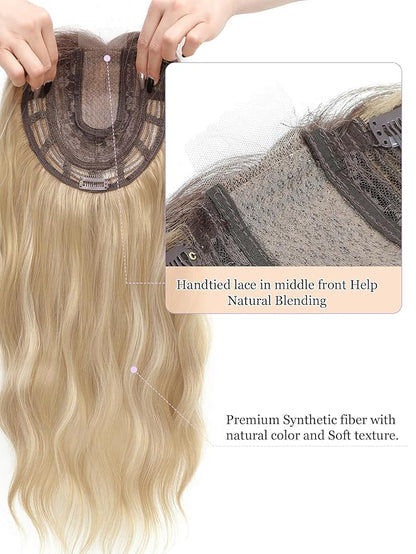 20" Wavy Curly Synthetic Hair Topper with 6.5x6.5inch Base