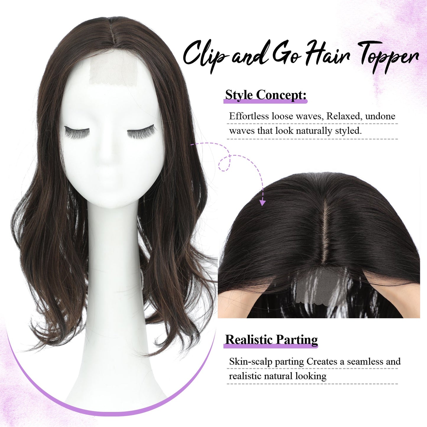 18" Stylish Loose Wave Clip In Hair Topper with Skin Part