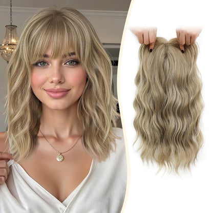 14inch Short Wavy Hair Topper with 5 Clips for Wearing Stable-Bella