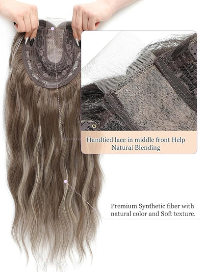 20" Wavy Curly Synthetic Hair Topper with 6.5x6.5inch Base
