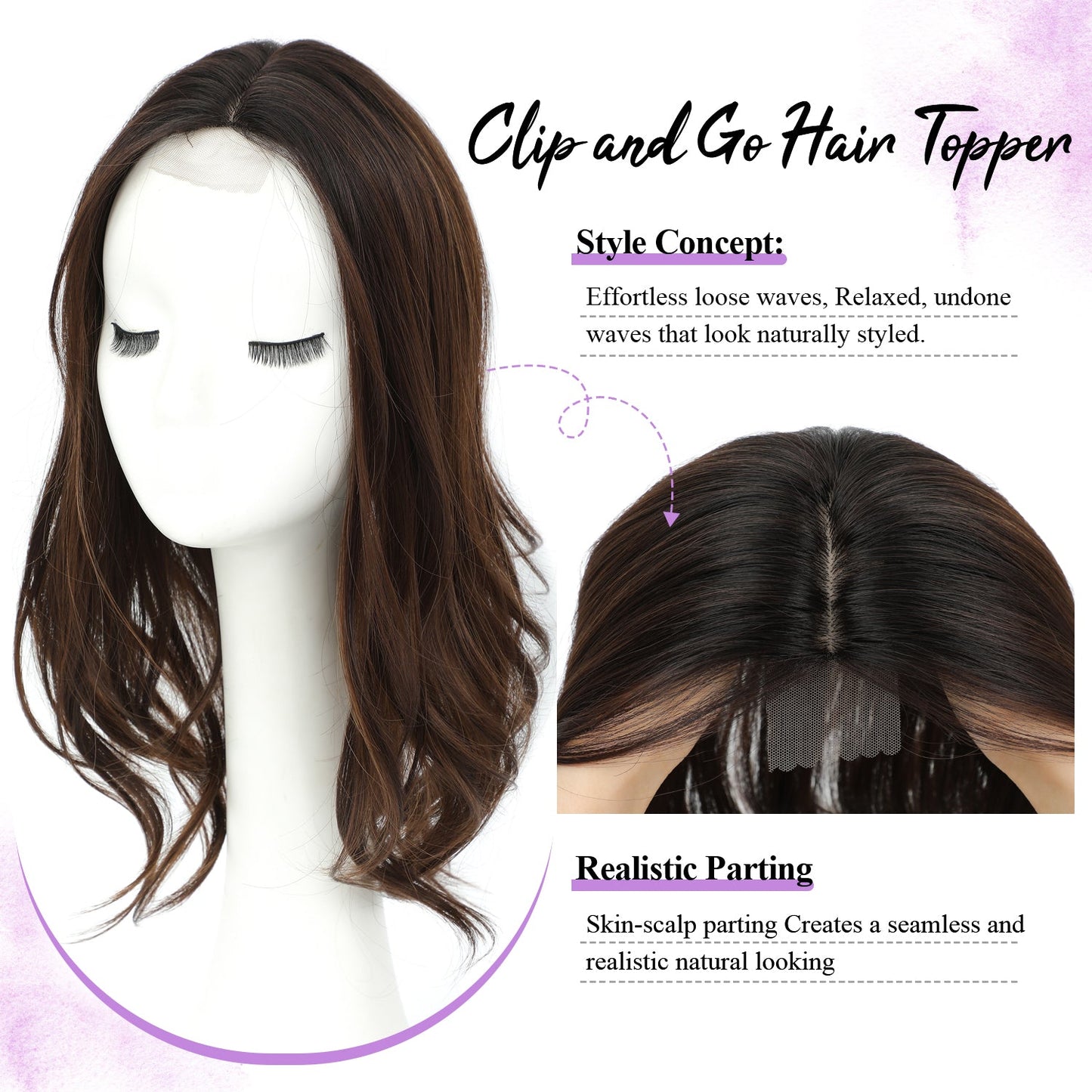 18" Stylish Loose Wave Clip In Hair Topper with Skin Part