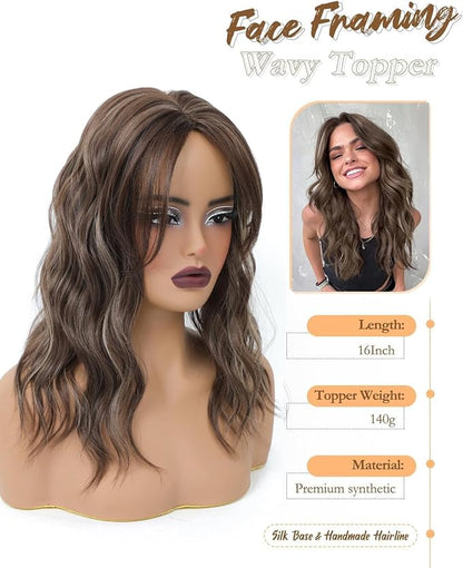 16" Wavy Curly Synthetic Hair Topper with 6.5x6.5inch Base