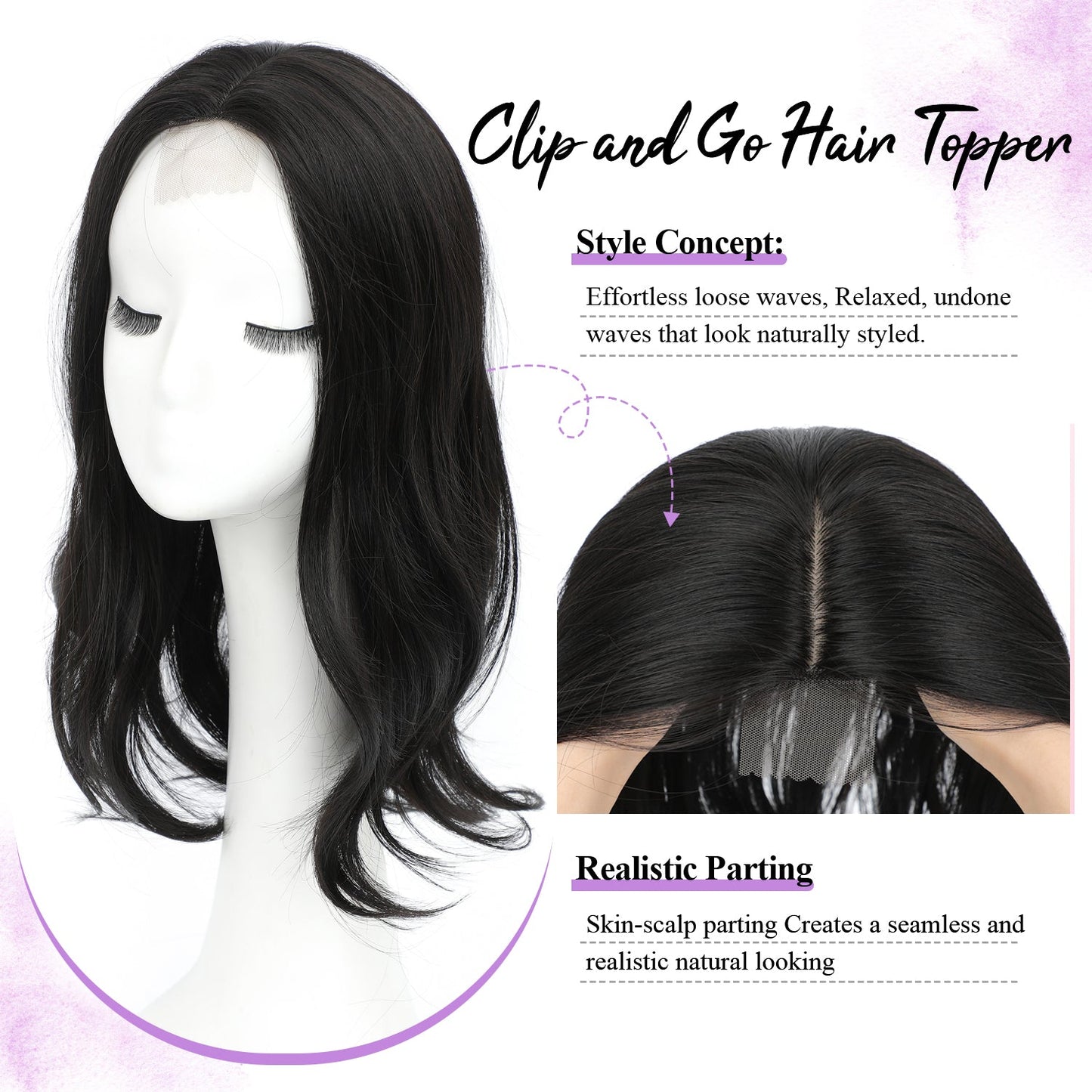 18" Stylish Loose Wave Clip In Hair Topper with Skin Part