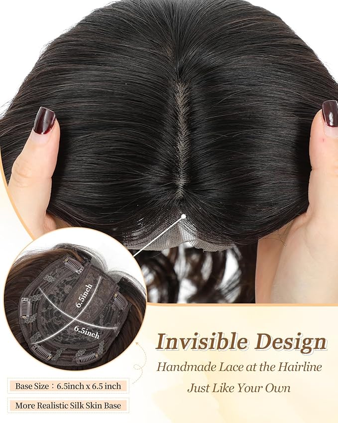 16" Wavy Curly Synthetic Hair Topper with 6.5x6.5inch Base