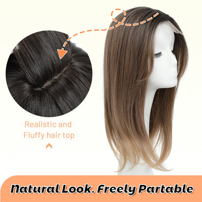 18" Straight Wavy Hair Topper 6.5x6.5inch Base with Skin Part