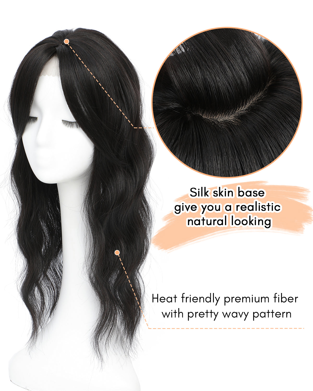 20" Wavy Curly Synthetic Hair Topper with 6.5x6.5inch Base