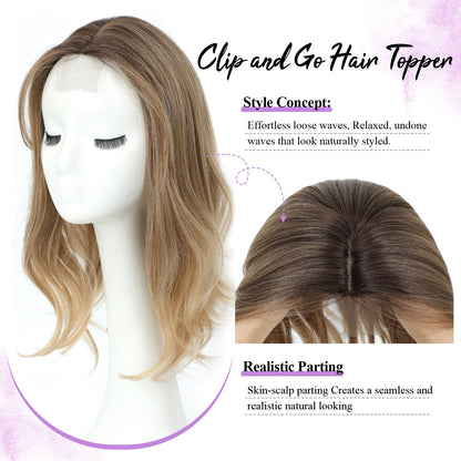 18" Stylish Loose Wave Clip In Hair Topper with Skin Part