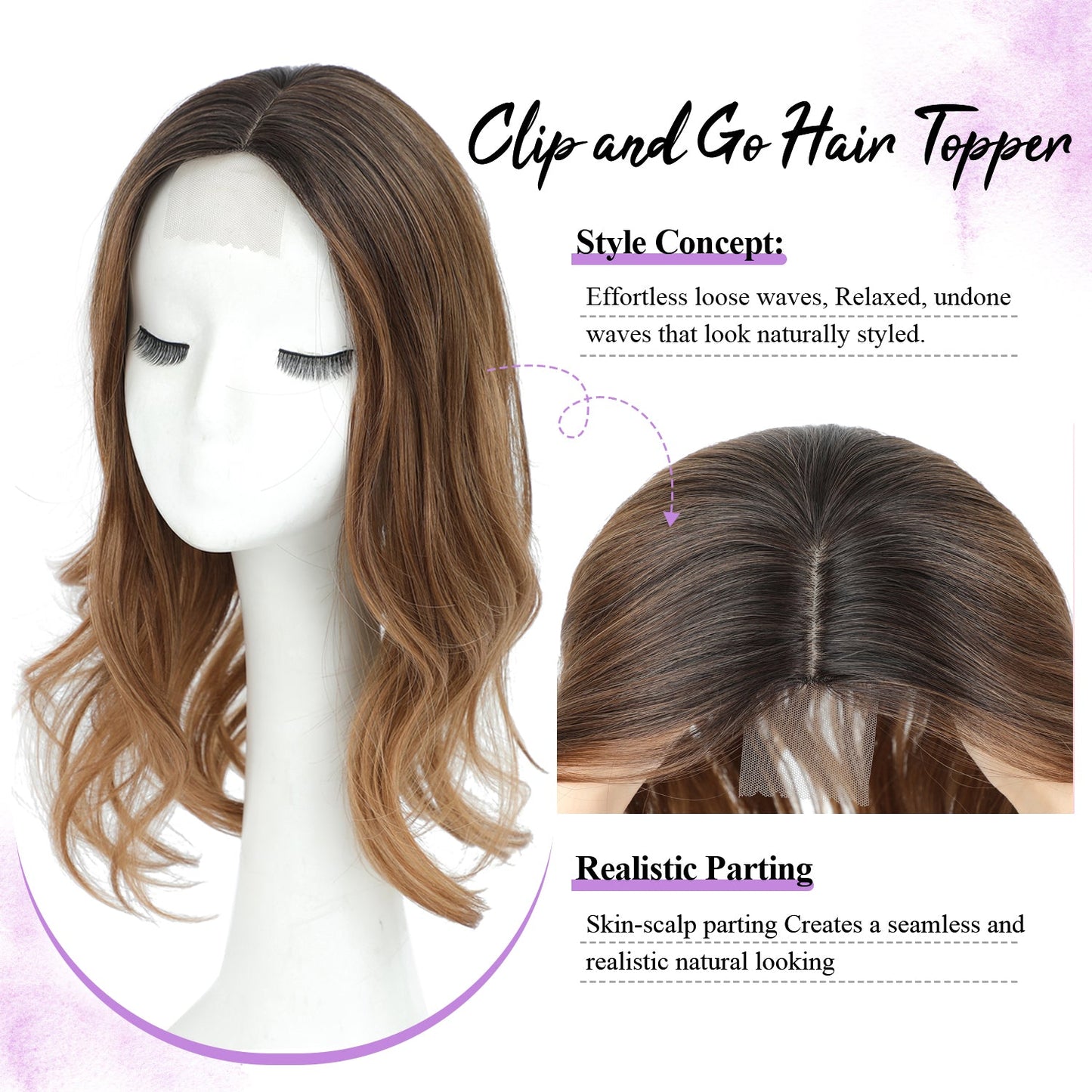 18" Stylish Loose Wave Clip In Hair Topper with Skin Part