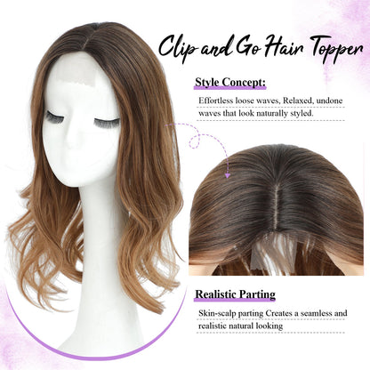 18" Stylish Loose Wave Clip In Hair Topper with Skin Part