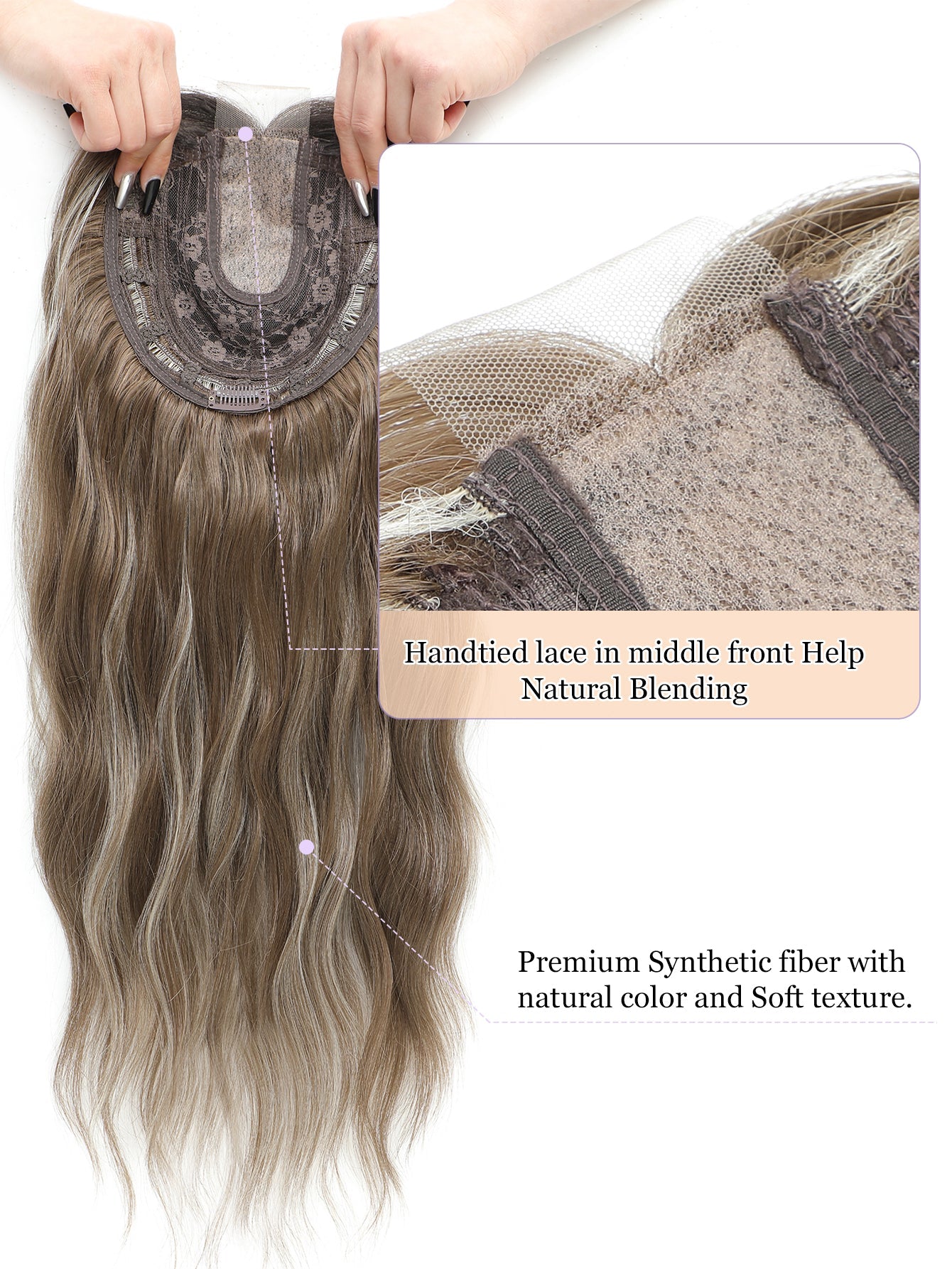 20" Wavy Curly Synthetic Hair Topper with 6.5x6.5inch Base