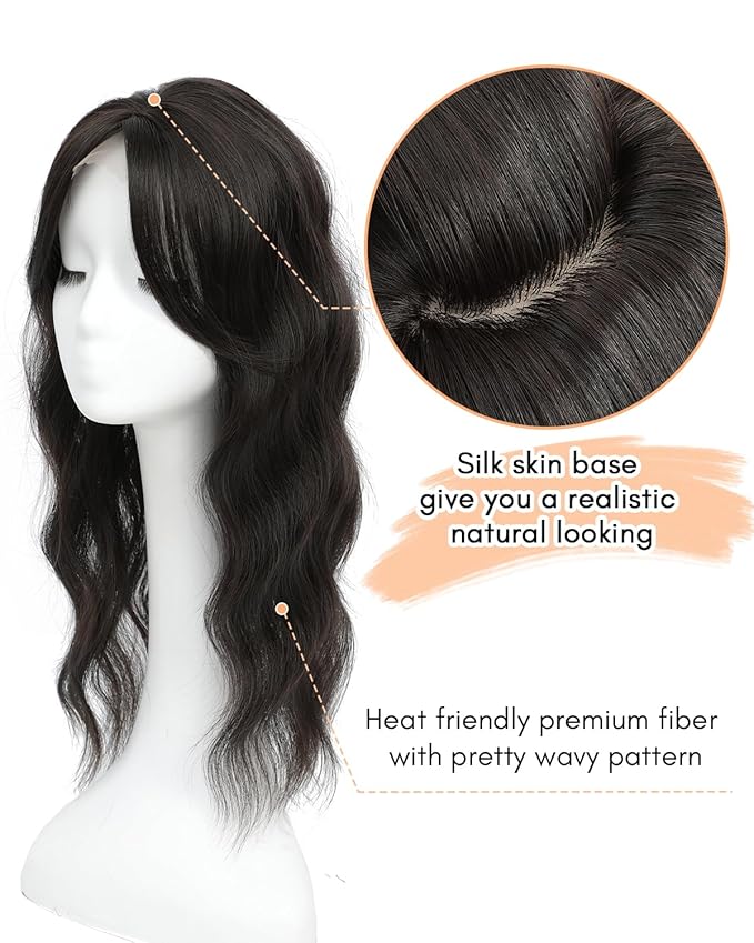 20" Wavy Curly Synthetic Hair Topper with 6.5x6.5inch Base