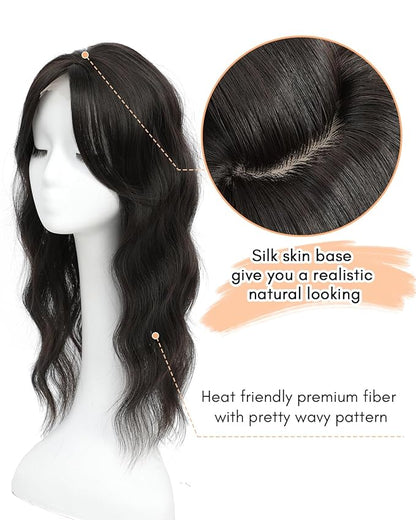 20" Wavy Curly Synthetic Hair Topper with 6.5x6.5inch Base
