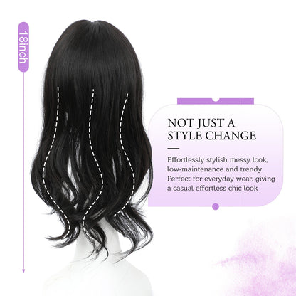 18" Stylish Loose Wave Clip In Hair Topper with Skin Part