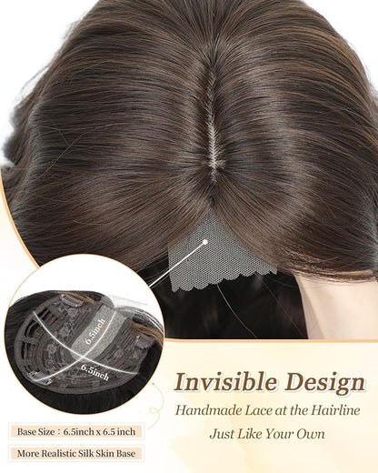 16" Wavy Curly Synthetic Hair Topper with 6.5x6.5inch Base