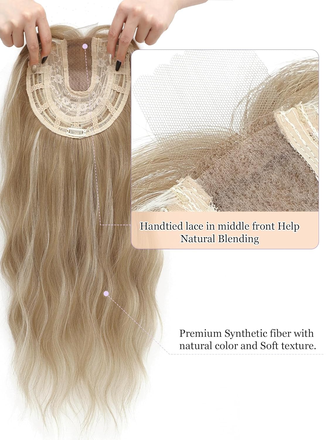 20" Wavy Curly Synthetic Hair Topper with 6.5x6.5inch Base
