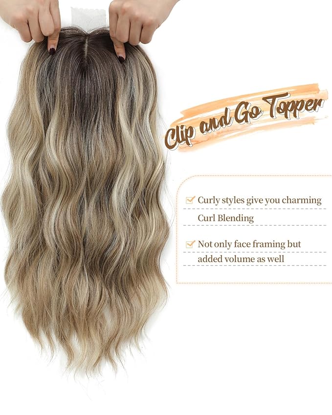 16" Wavy Curly Synthetic Hair Topper with 6.5x6.5inch Base