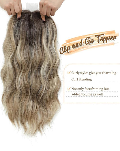 16" Wavy Curly Synthetic Hair Topper with 6.5x6.5inch Base