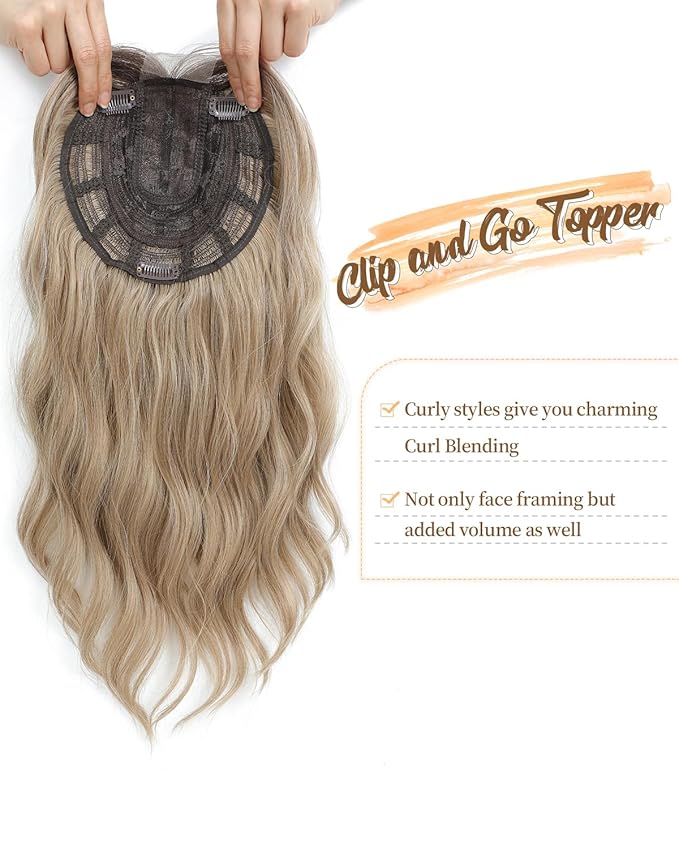 16" Wavy Curly Synthetic Hair Topper with 6.5x6.5inch Base